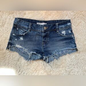 Zara Blue Jean Shorts with Frayed Hem